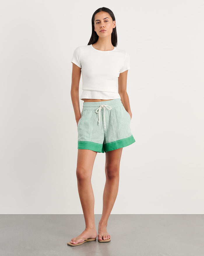 JAG gigi stripe pull on short greenmulti