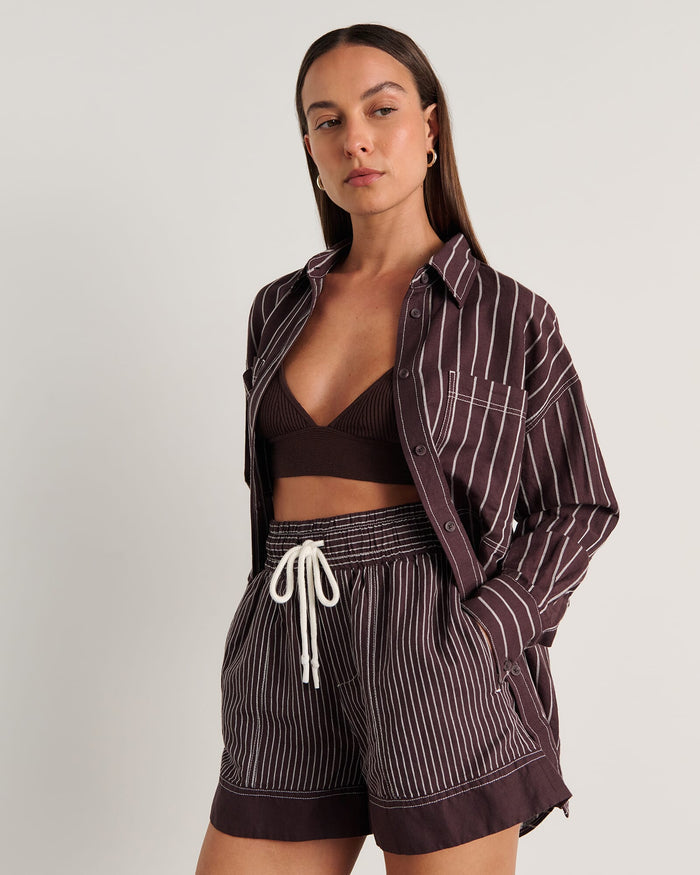 JAG gigi stripe pull on short brownmulti