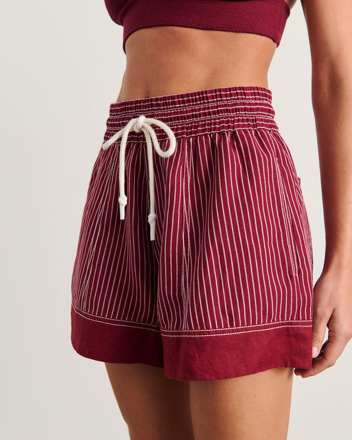 JAG gigi stripe pull on short ivoryburgundy