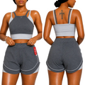 GlowFit Textured Activewear Set – Grey/Clay Orange Sports Bra & High Waist Shorts