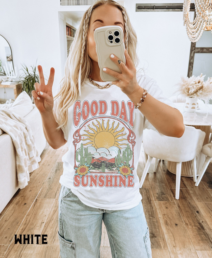 Good Day Sunshine Tee Sun T Shirt, Boho Tee, Retro 70s Style Shirt, Hippie Shirts
