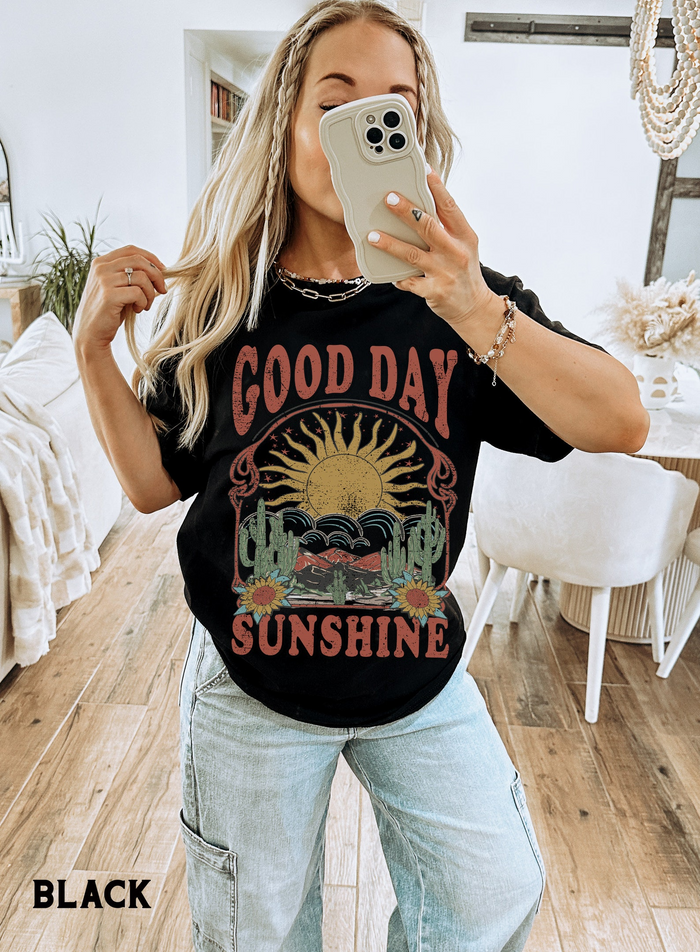Good Day Sunshine Tee Sun T Shirt, Boho Tee, Retro 70s Style Shirt, Hippie Shirts