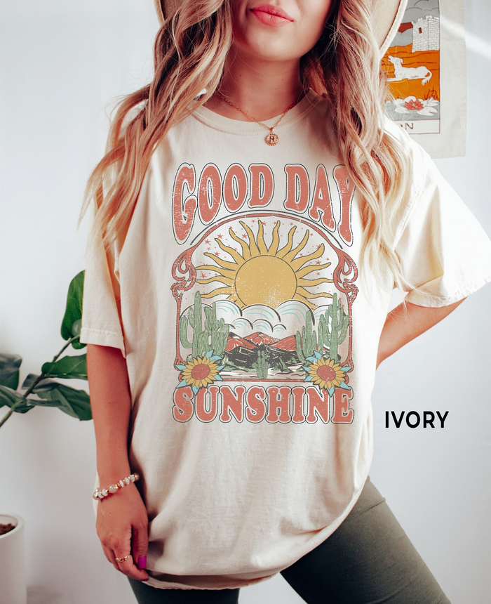Good Day Sunshine Tee Sun T Shirt, Boho Tee, Retro 70s Style Shirt, Hippie Shirts