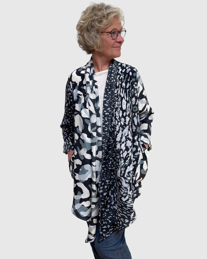 Grey Black White Silk Charmeuse Jacket Shawl Collar