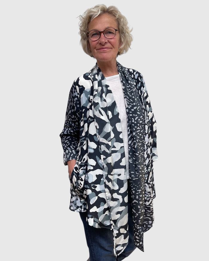 Grey Black White Silk Charmeuse Jacket Shawl Collar pic