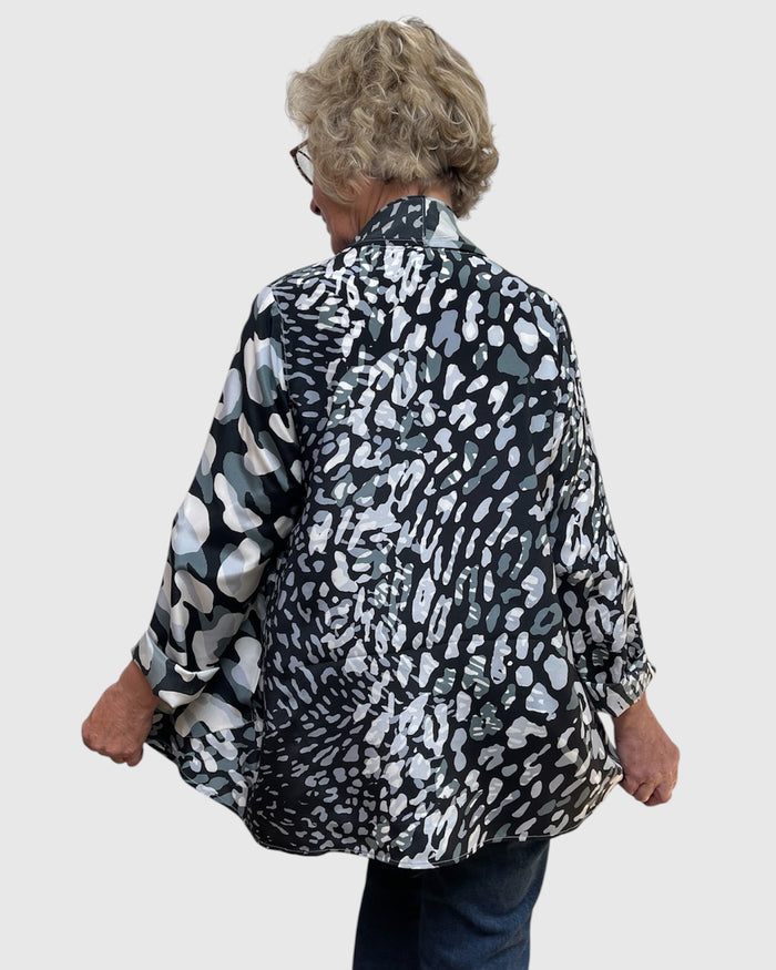 Grey Black White Silk Charmeuse Jacket Shawl Collar on back