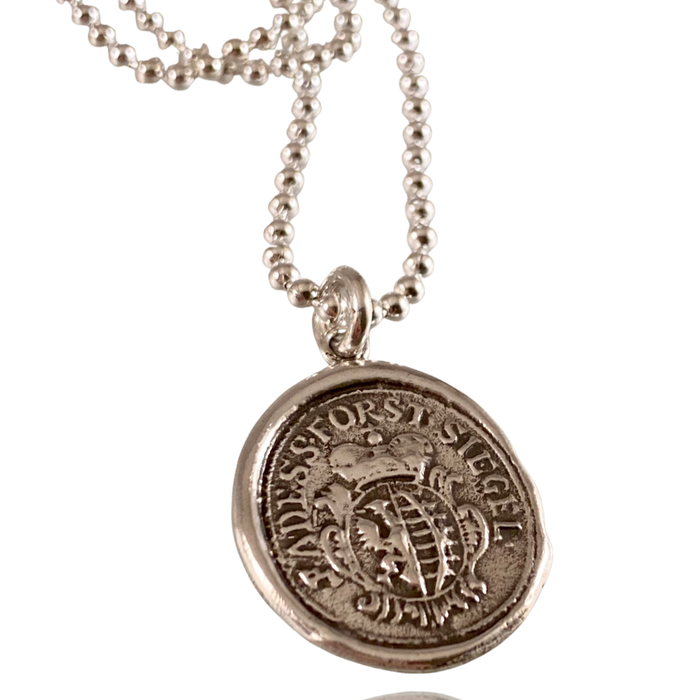 Heavy Bead Chain Crown Shield Necklace