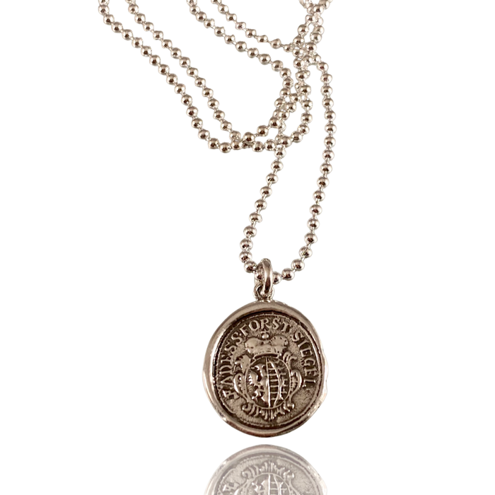 Heavy Bead Chain Crown Shield Necklace