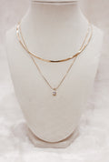 Herring Bone Double Chain Necklace with Solitaire