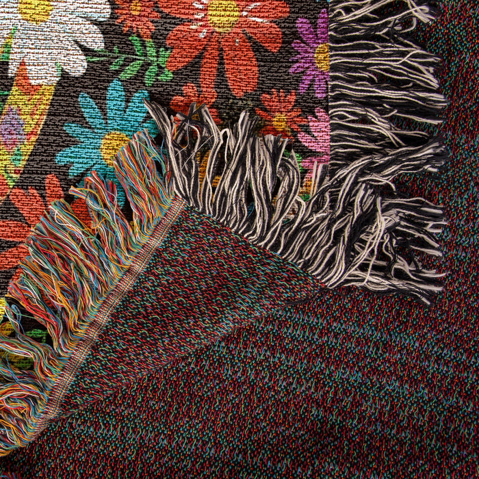 Hippie Flower Peace Woven Blanket