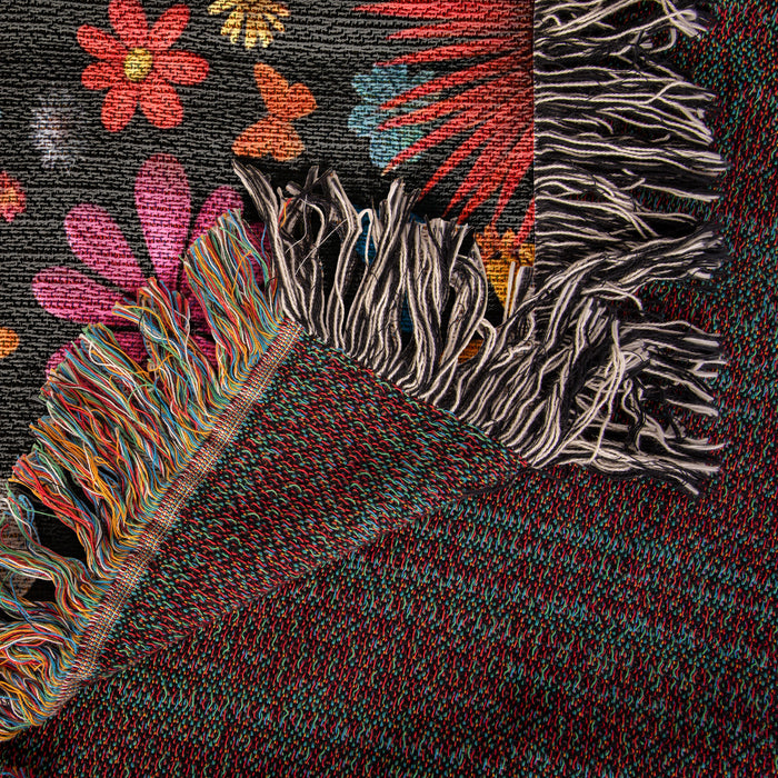 Hippie Peace Mushroom Butterfly Woven Blanket
