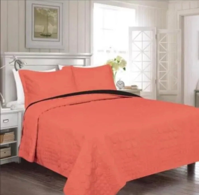 JULIAN SALMON AND CHOCOLATE COLOR SUPER SOFT PLUSH BEDSPREAD SET 3 PCS QUEEN SIZE