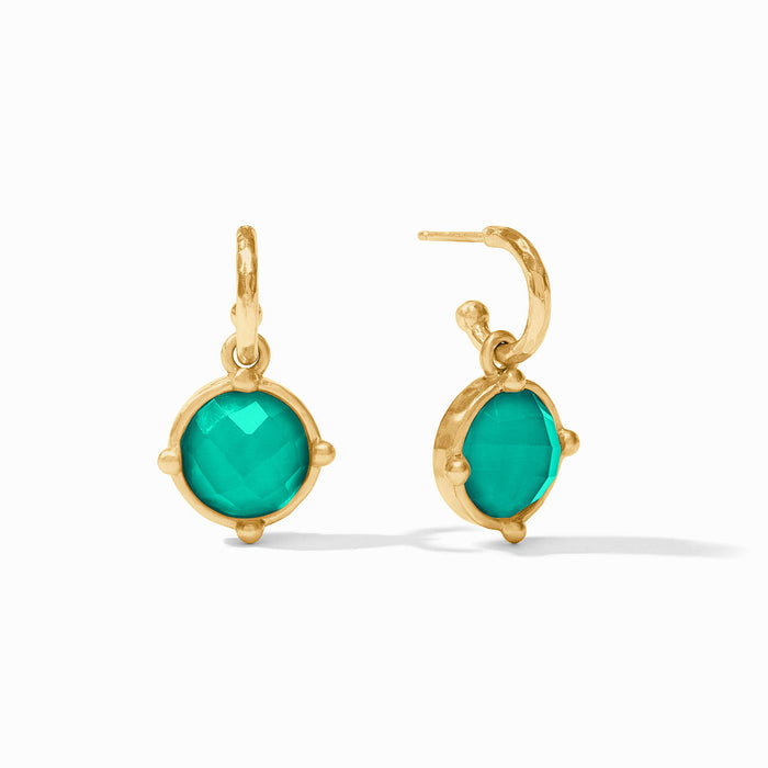 Julie Vos Gold Honeybee Hoop & Charm Earrings -Iridescent Emerald Green