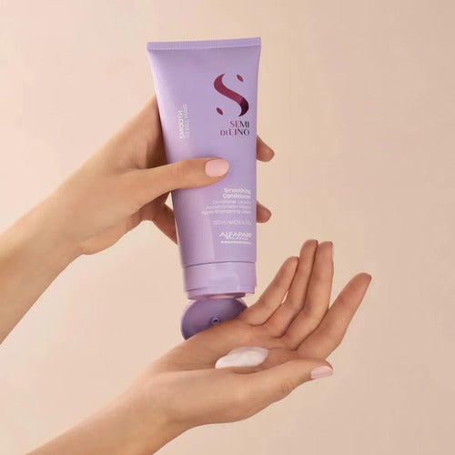Kit Alfaparf Smooth Shampoo 250ml, Acondicionador 200ml Y Fluido 125ml Brillopara Cabellos Rebeldes