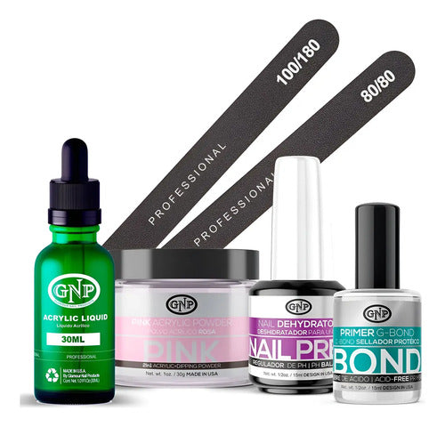 Kit De Uñas Acrílicas Gnp Polvo 30gr Limas, Nail Prep, Bond