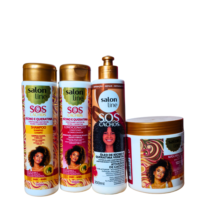 Kit Salon Line S.O.S Cachos Castor and keratin Full (4 Products)3x300ml+ 1x500ml