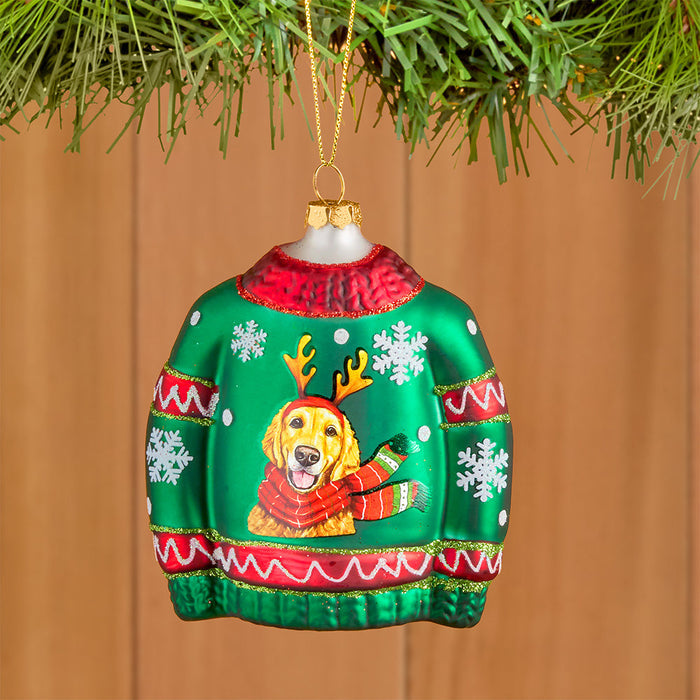 Kurt Adler Glass Ornament, Santa Cat and Dog Christmas Sweater