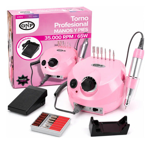 Lámpara Uv Para Uñas Gnp 180w + Torno Gnp 35000 Rpm C/pedal Blanco