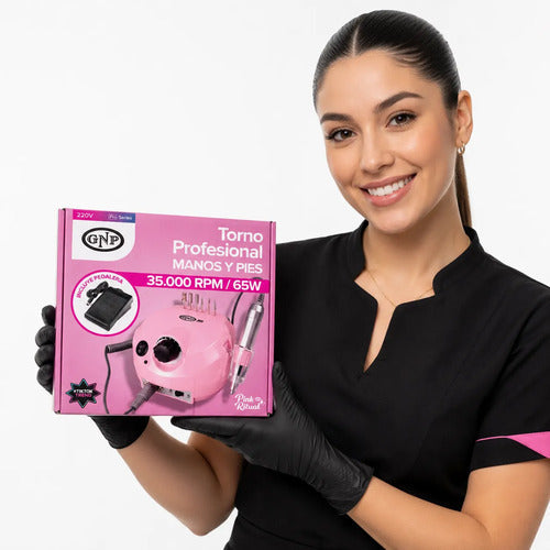 Lámpara Uv Para Uñas Gnp 280w + Torno Gnp 35000 Rpm C/pedal Blanco