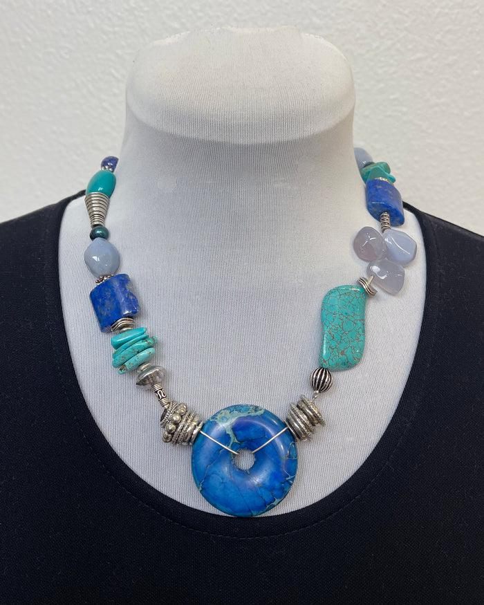 Lapis Turquoise Pearl Sterling Silver Choker Necklace | Engayla