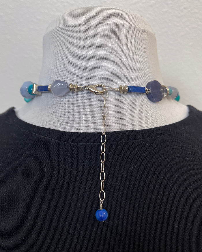 Lapis Turquoise Pearl Sterling Silver Choker Necklace | Engayla
