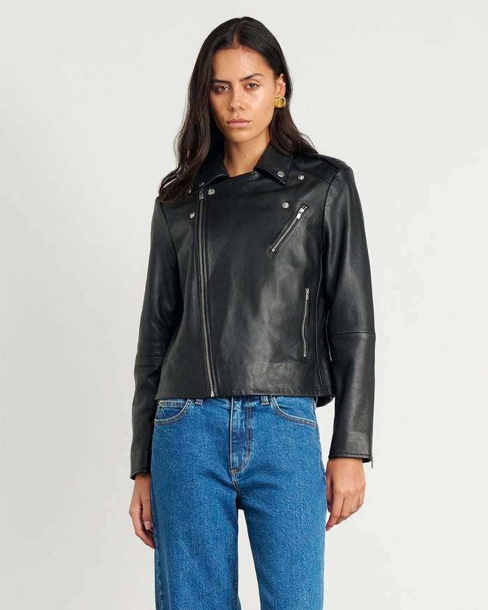 JAG leather biker jacket black