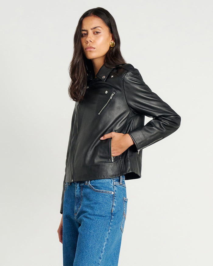 JAG leather biker jacket black