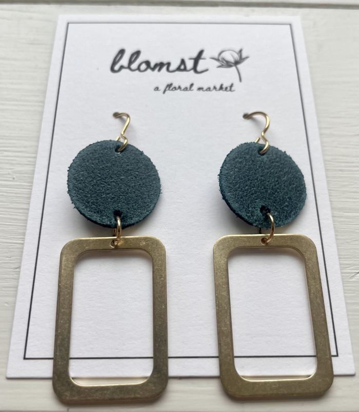 Leather & Brass Rectangle Earrings