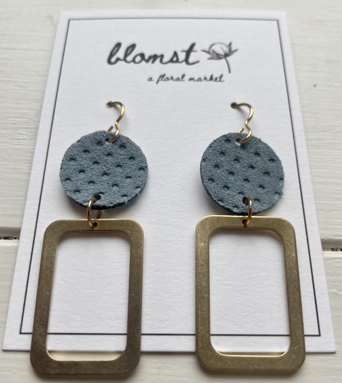 Leather & Brass Rectangle Earrings