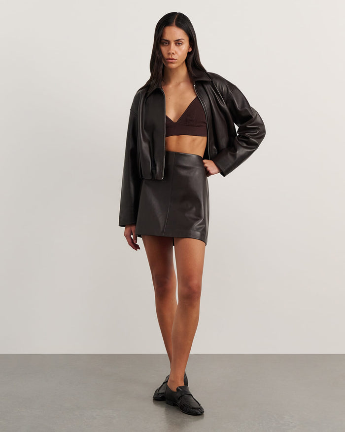 JAG leather mini skirt darkchocolate