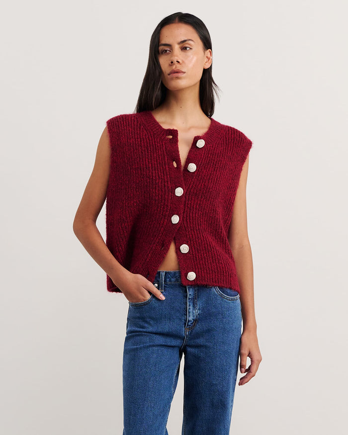 JAG lily button vest wine