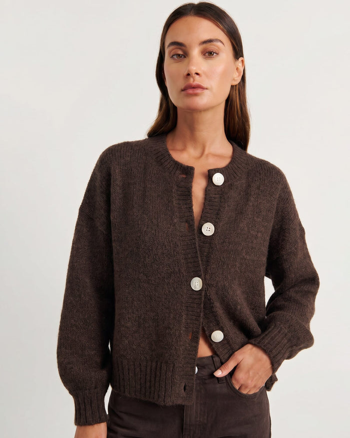 JAG lily fluffy knit cardigan darkchocolate