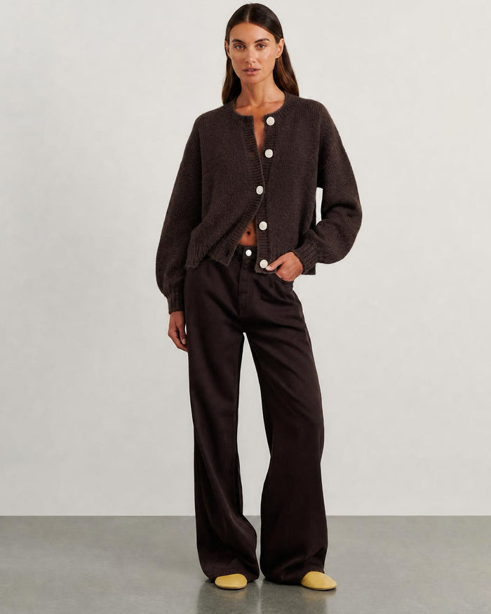 JAG lily fluffy knit cardigan darkchocolate