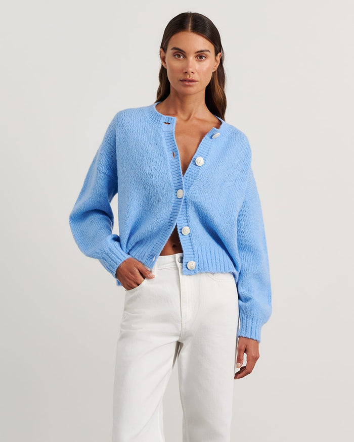 JAG lily fluffy knit cardigan belleblue