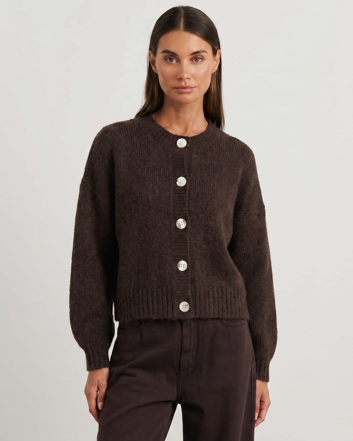 JAG lily fluffy knit cardigan darkchocolate