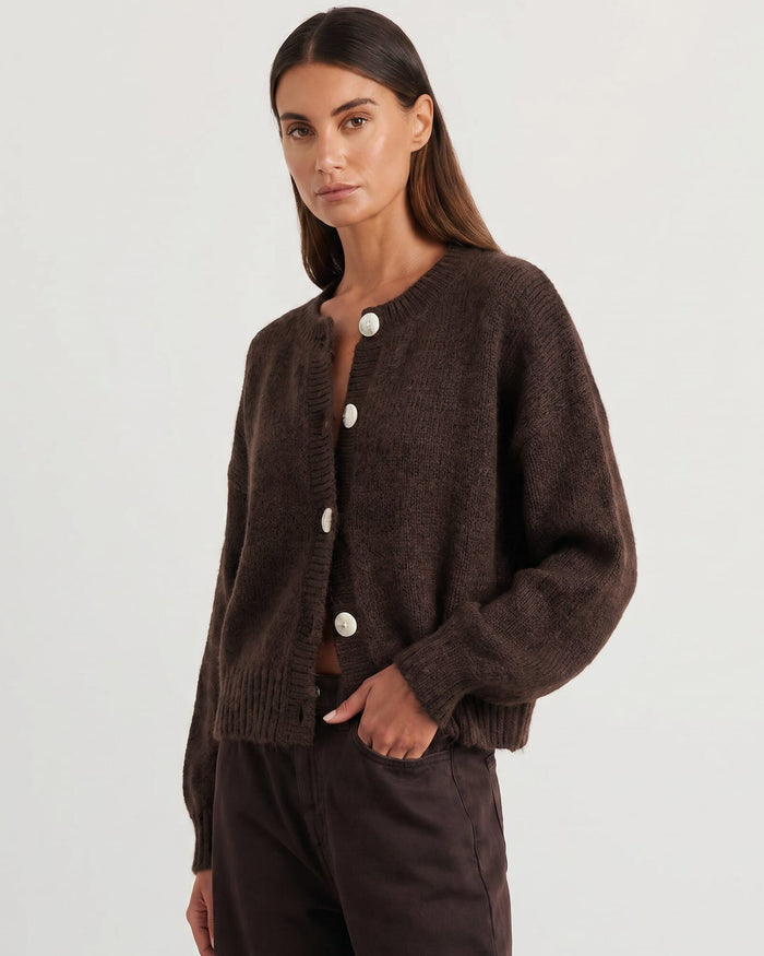 JAG lily fluffy knit cardigan darkchocolate