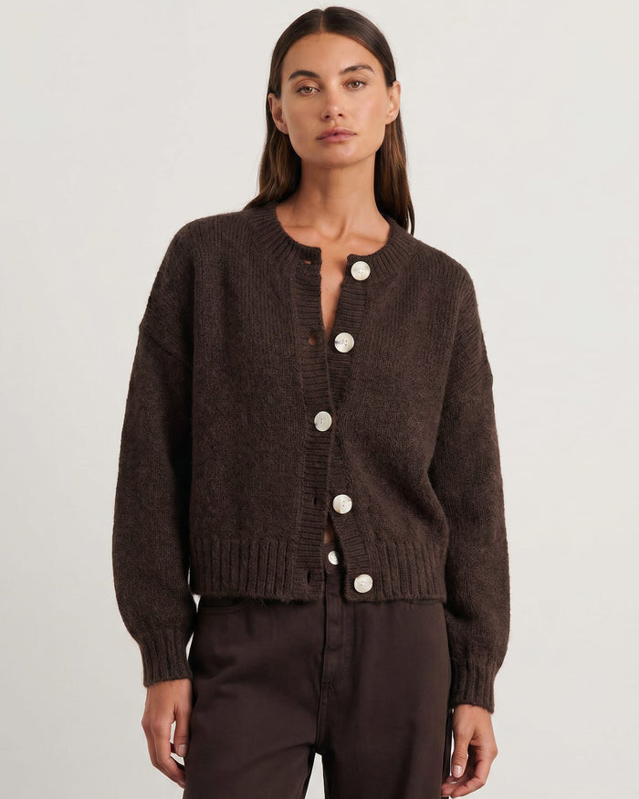 JAG lily fluffy knit cardigan darkchocolate