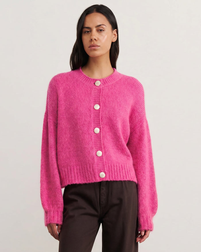 JAG lily fluffy knit cardigan peony