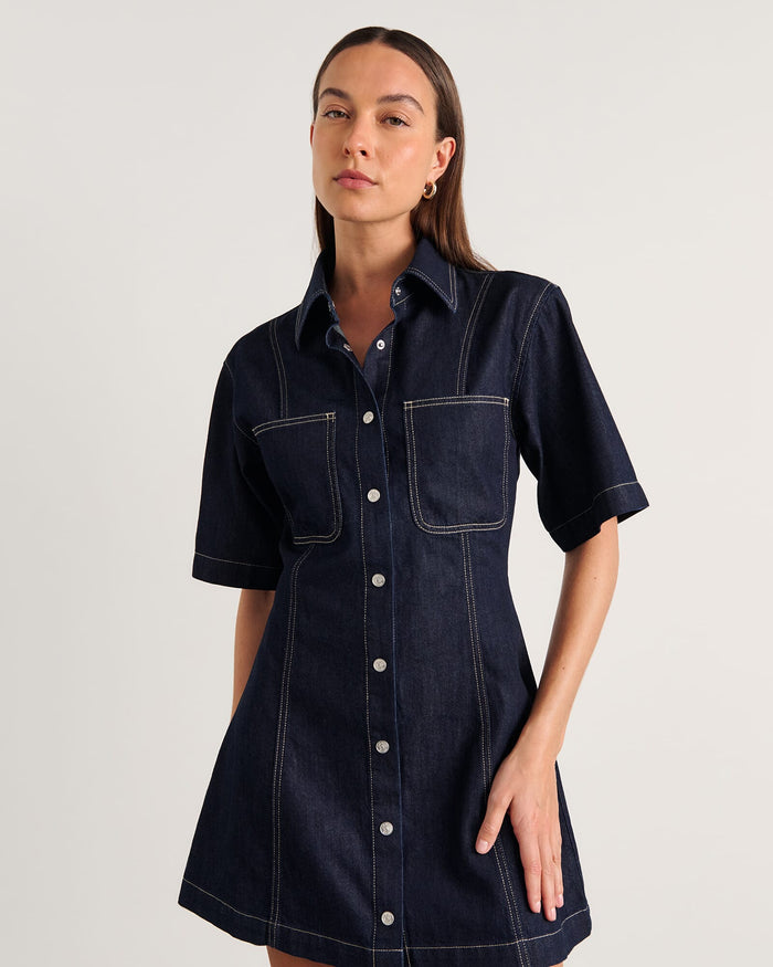 JAG loe short sleeve denim dress rawwash