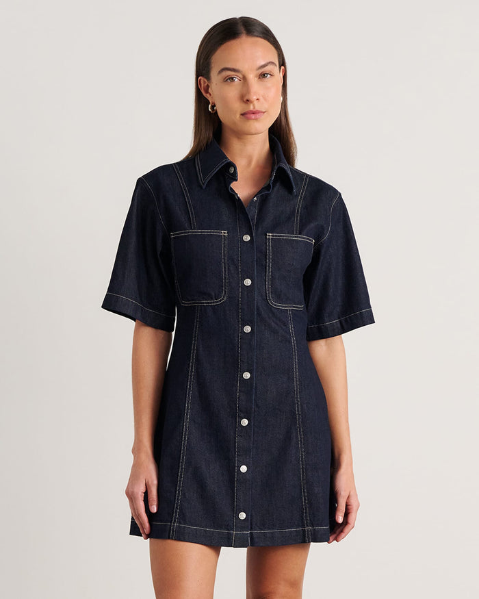 JAG loe short sleeve denim dress rawwash