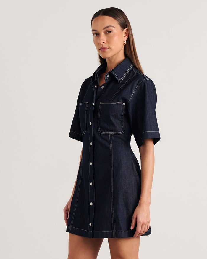 JAG loe short sleeve denim dress rawwash