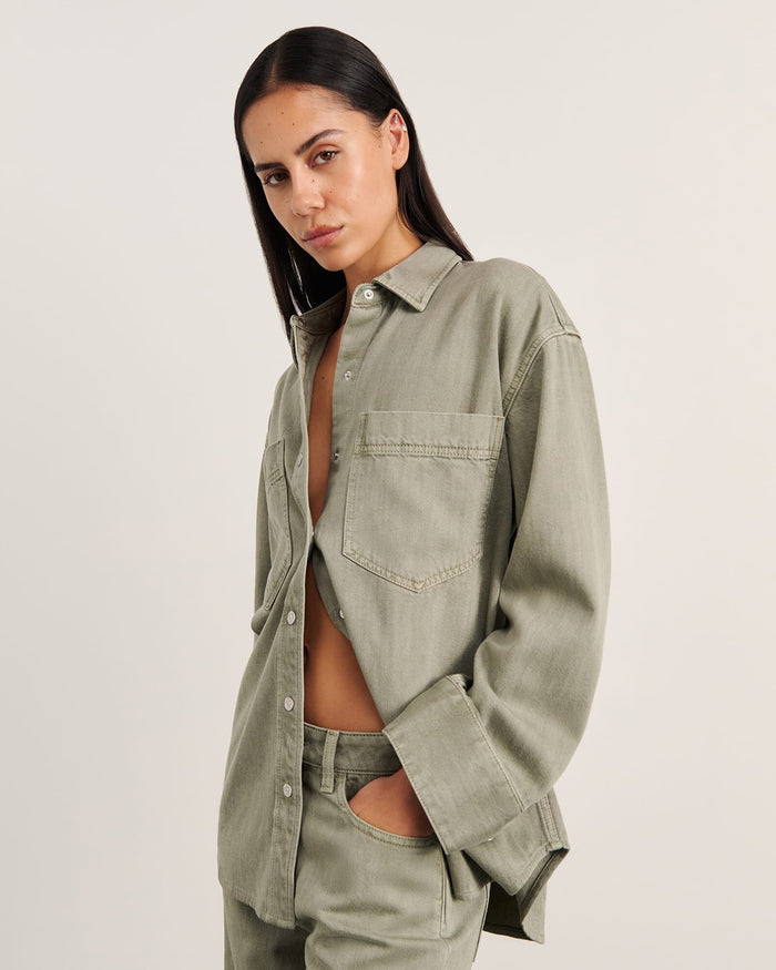 JAG loe denim shacket sage