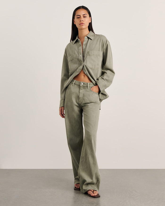 JAG loe denim shacket sage