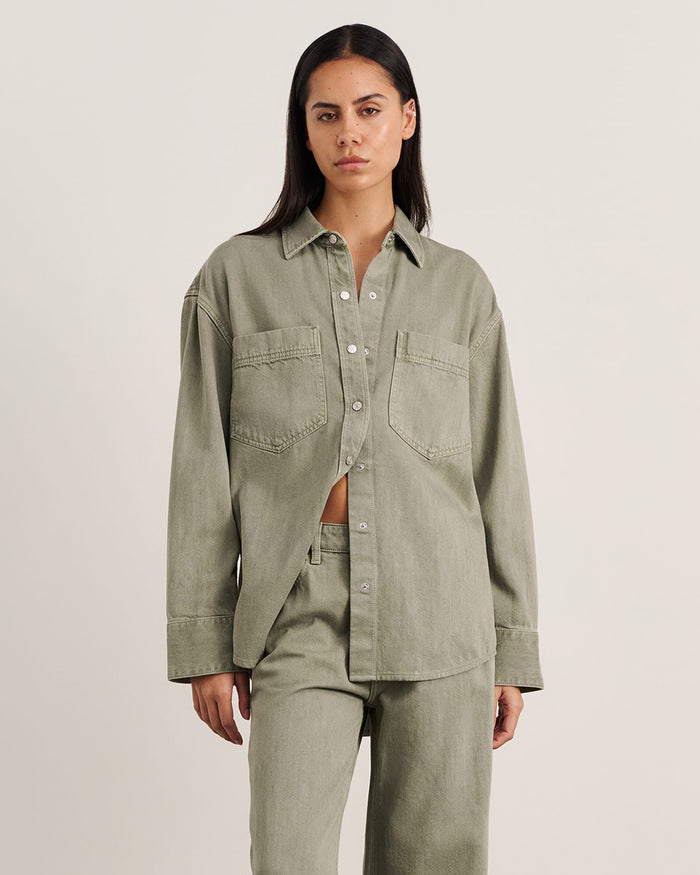 JAG loe denim shacket sage