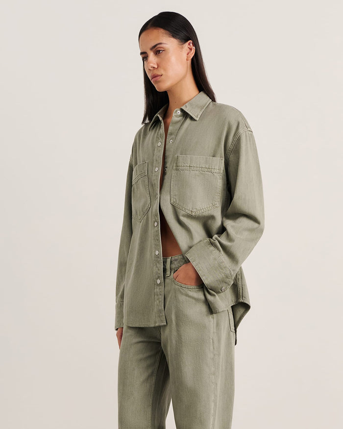JAG loe denim shacket sage