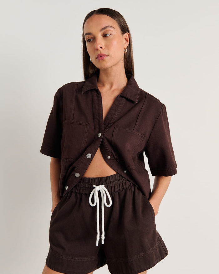 JAG loe short sleeve shirt darkchocolate