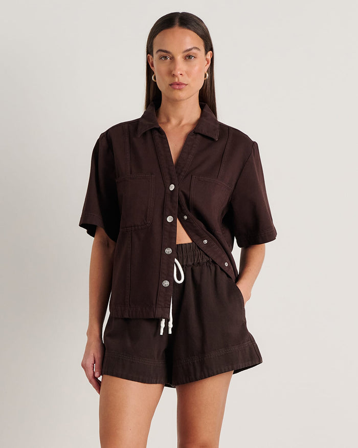 JAG loe short sleeve shirt darkchocolate
