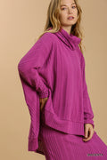 Magenta Ribbed Knit Cowl Neck Sweater - Posh West Boutique