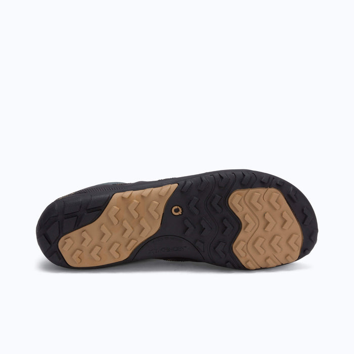 Xero Shoes Mesa Trail II - Men Shoe in Black with Two-Tone Black and Light Brown Outsole Facing Back and The Toe Facing Right.