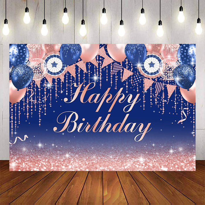 Mocsicka Blue and Pink Balloons Happy Birthday Backdrop-Mocsicka Party
